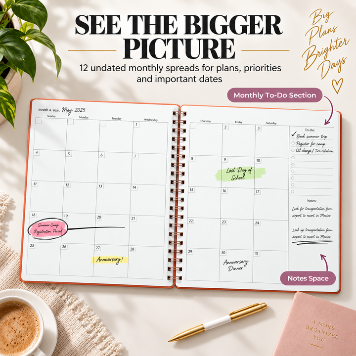 Yearly Planner | Undated Monthly Planner with Weekly Pages | Merely Home